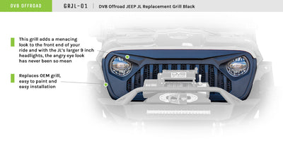 Black Replacement Grille <br>18-21 Jeep Wrangler 20-21 Gladiator