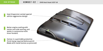 Heat Dispersion Hood <br>07-17 Jeep Wrangler, 2018 JK