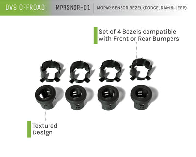 Set Of 4 Mopar Sensor Bezel <br>19-23 Ram 1500, 2500, 3500, 18-23 Wrangler