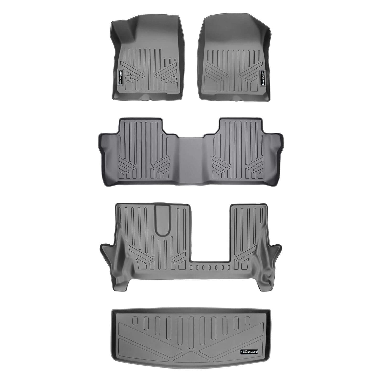 Floor Mats 3 Rows and Cargo Liner Grey <br> 17-21 GMC Acadia with Bench Seats