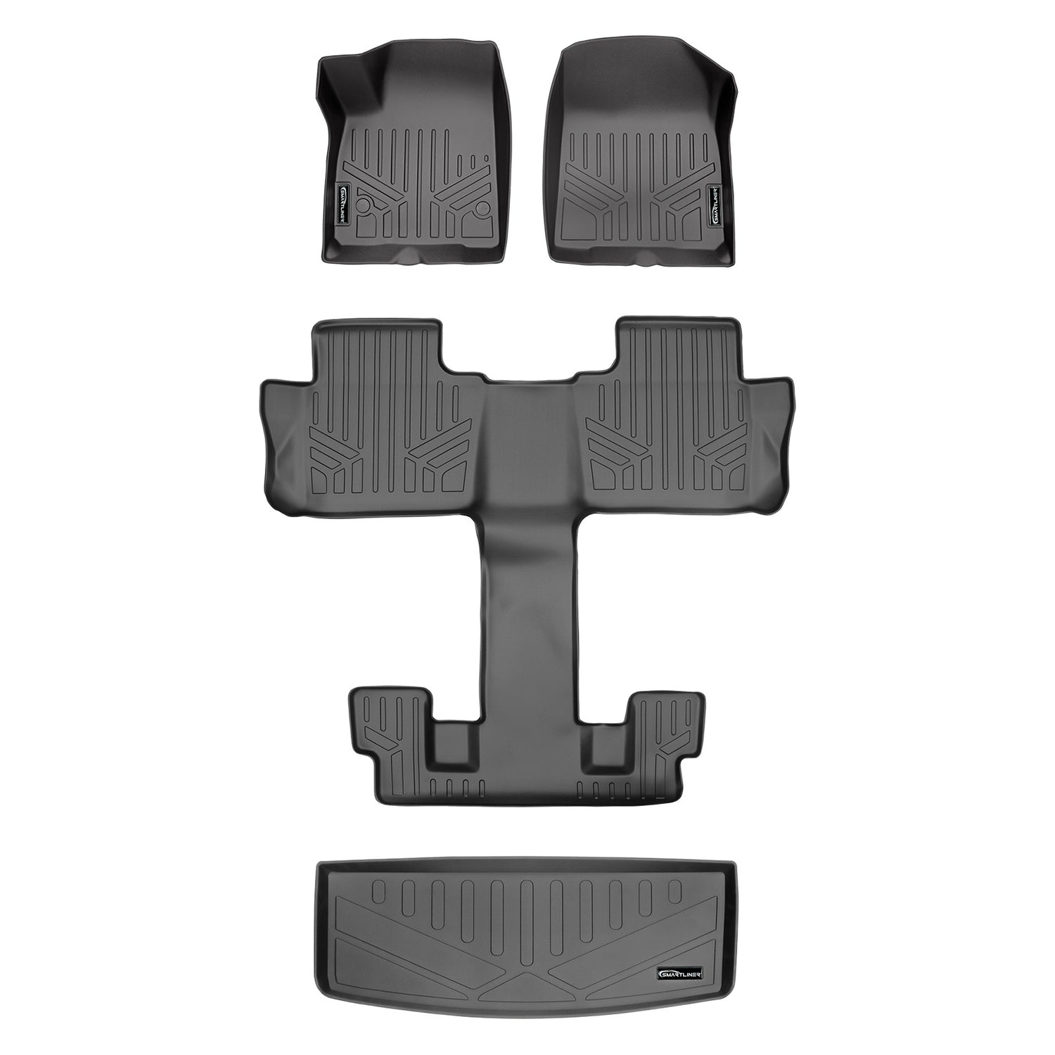 Floor Mats 3 Rows and Cargo Liner Grey <br> 17-21 GMC Acadia with Bucket Seats