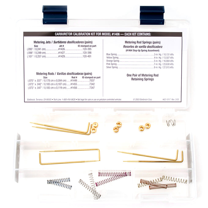 Carburetor Calibration Kit <br> 1406 Carburetors