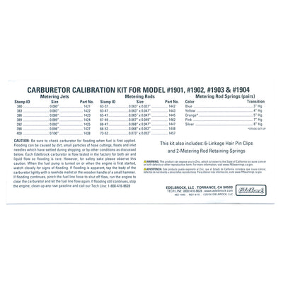 Carburetor Calibration Kit <br> For 1901 / 1902 / 1903 / 1904