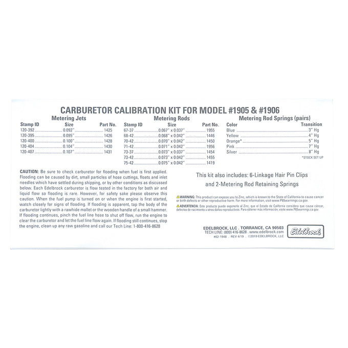Carburetor Calibration Kit <br> Universal Fit