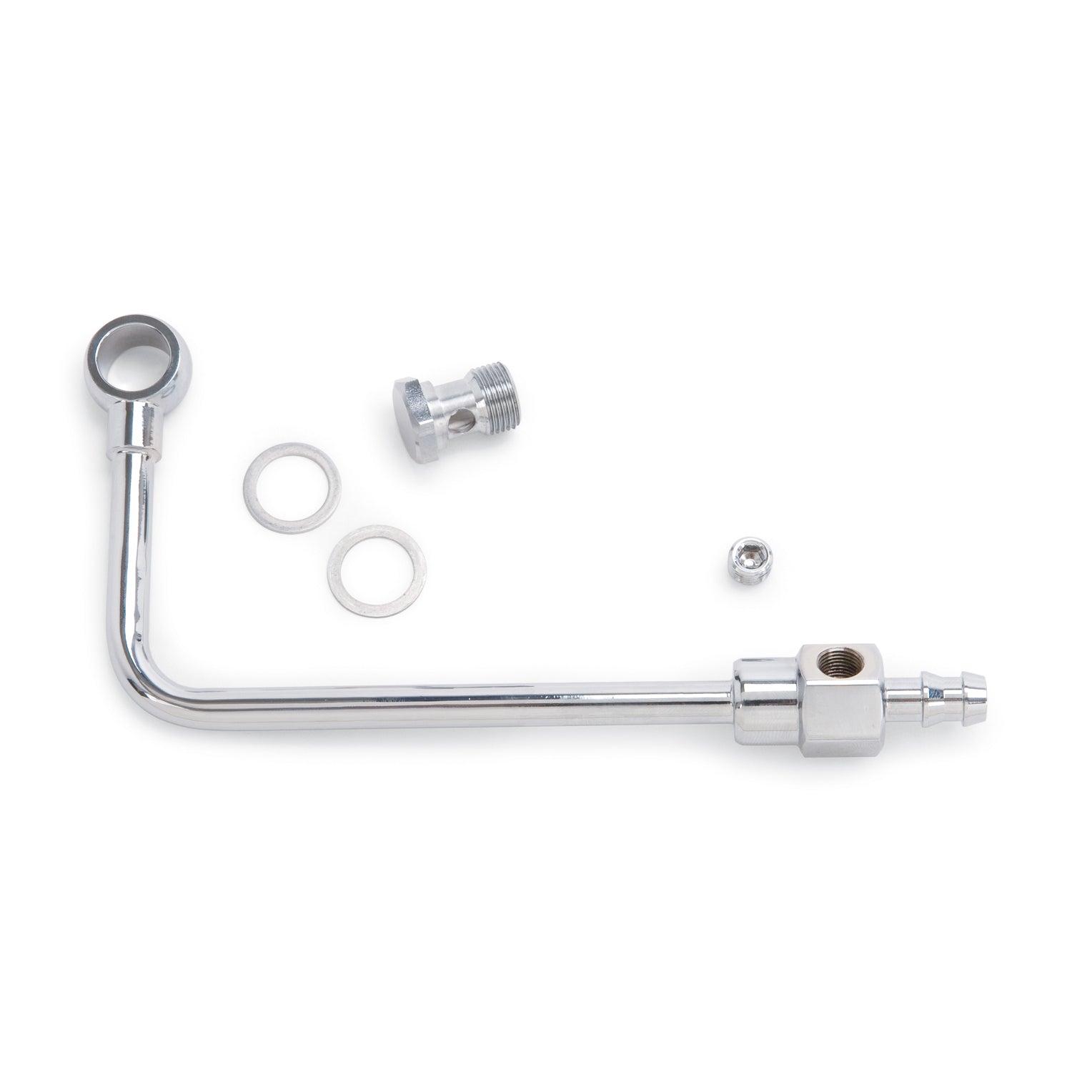 Chrome Steel Fuel Line, 3/8in Barbed Inlet <br> Universal Fit