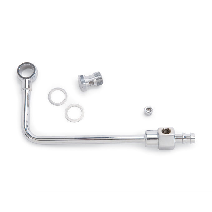 Chrome Steel Fuel Line, 3/8in Barbed Inlet <br> Universal Fit