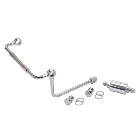 Chrome Dual-Feed Fuel Line Kit W/Polished Filter <br> Universal Fit