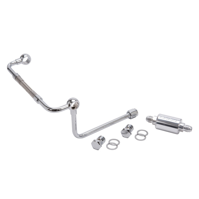 Chrome Dual-Feed Fuel Line Kit W/Polished Filter <br> Universal Fit