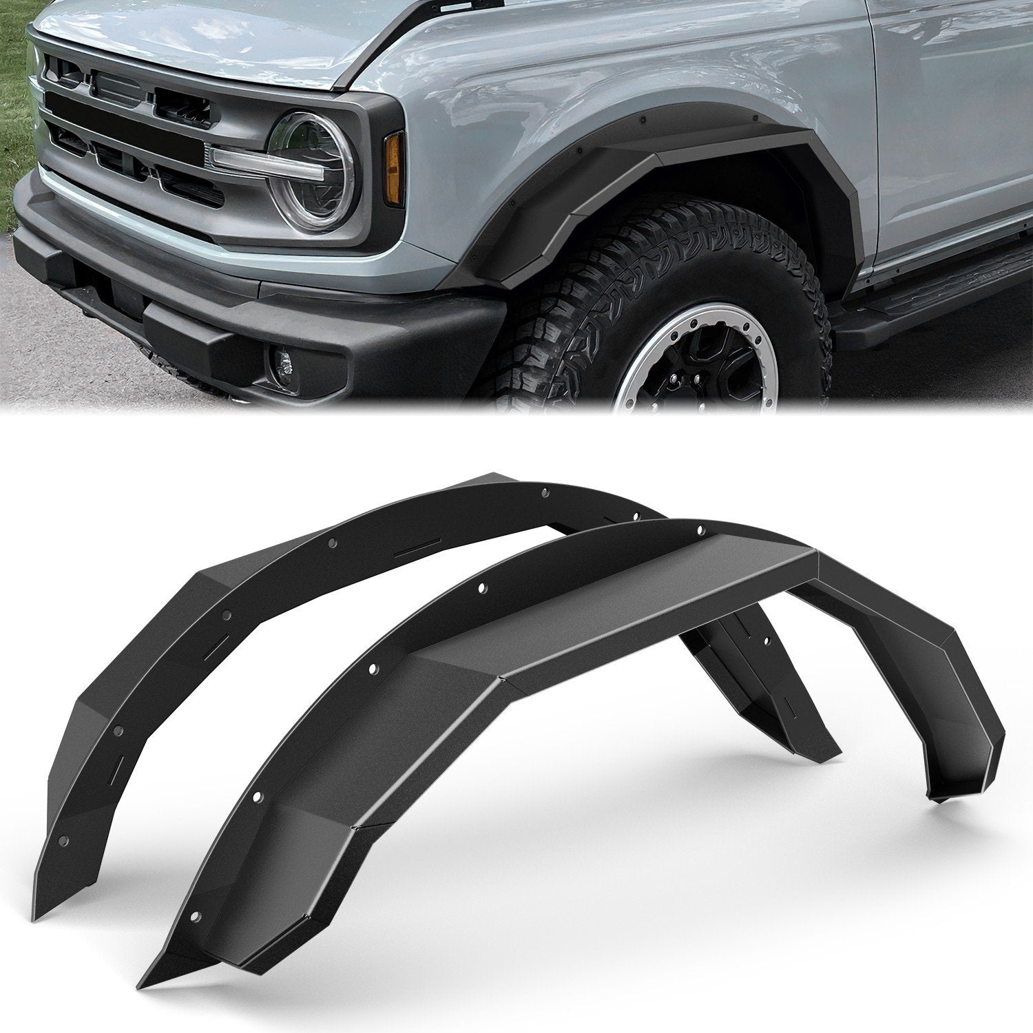 Pair of Carbon Steel Front Fender Flares <br> 21-24 Ford Bronco 4Dr