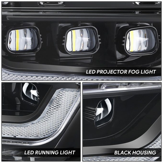 LED DRL Turn Signal Black Projector Fog Lights<br>21-23 Ford F150