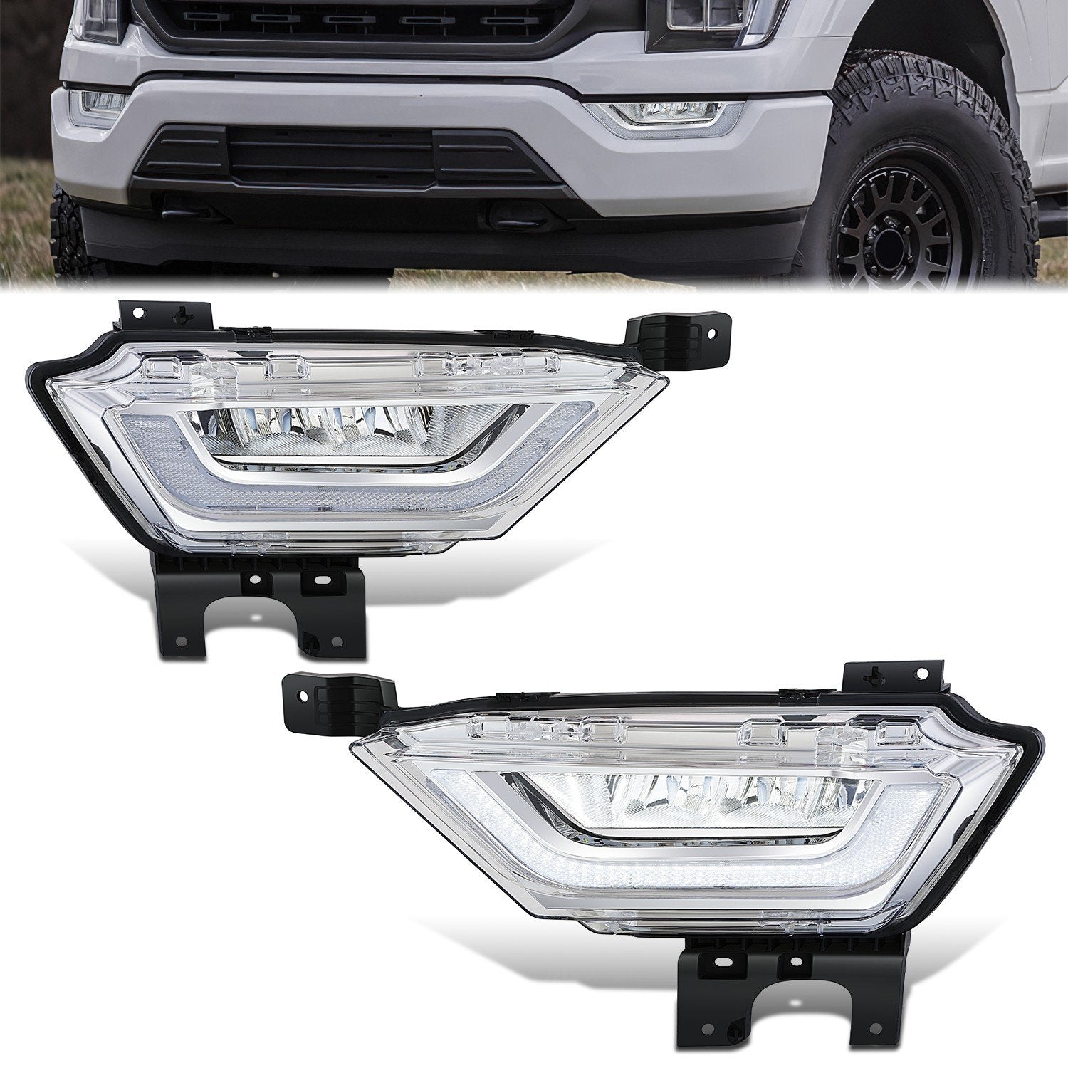 Chrome LED DRL Fog Lights <br>21-23 Ford F-150