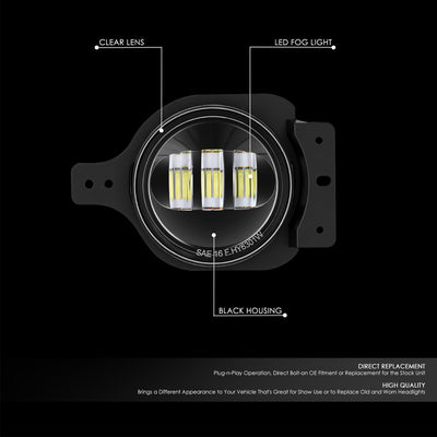Black Housing Fog Light White LED<br>20-23 Jeep Gladiator, 18-26 Wrangler