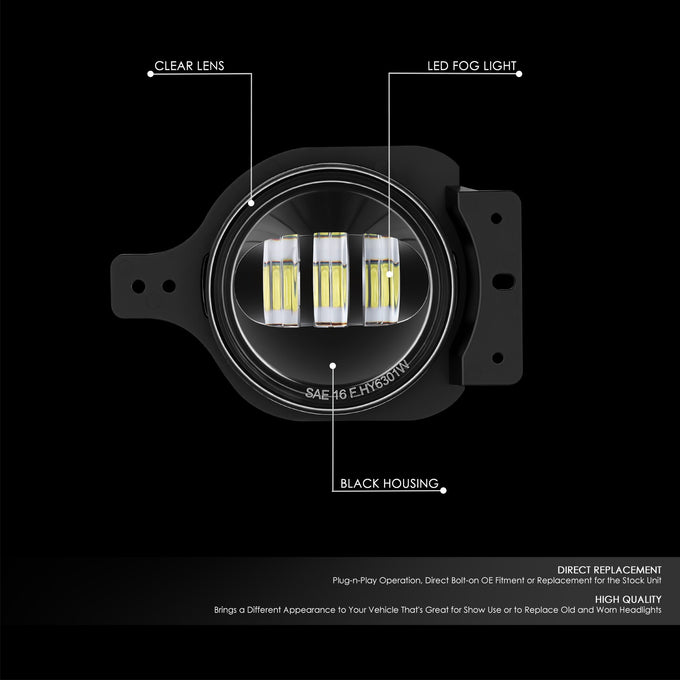 Black Housing Fog Light White LED<br>20-23 Jeep Gladiator, 18-26 Wrangler