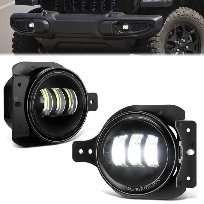 Black Housing Fog Light White LED<br>20-23 Jeep Gladiator, 18-26 Wrangler