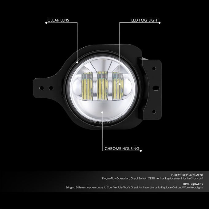 Chrome Housing Fog Light White LED<br>20-23 Jeep Gladiator, 18-26 Wrangler