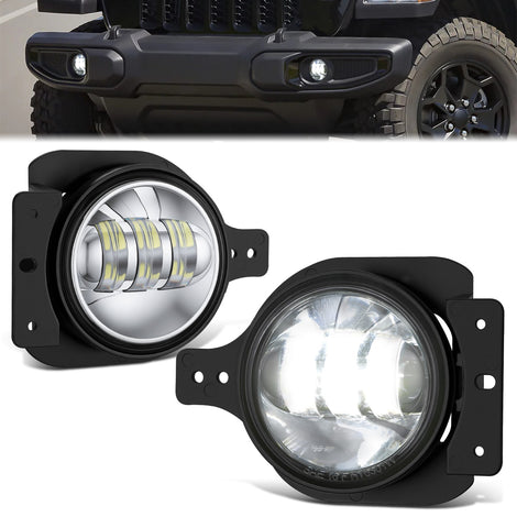 Chrome Housing Fog Light White LED<br>20-23 Jeep Gladiator, 18-26 Wrangler