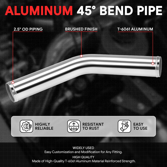 2.5 in. OD 45 Degree Bend Intercooler Pipe <br> Overall Length 23.65 in.