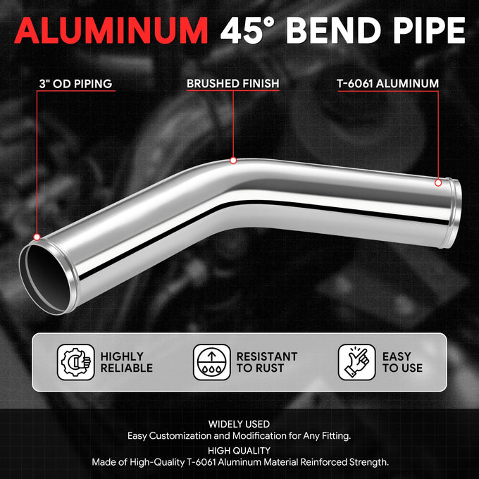 3 in. OD 45 Degrees Bend Intercooler Piping <br> 9-Gauge Wall Thickness