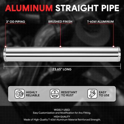 3 in. OD 23.65 in. L Straight Intercooler Piping <br> 9-Gauge Wall Thickness