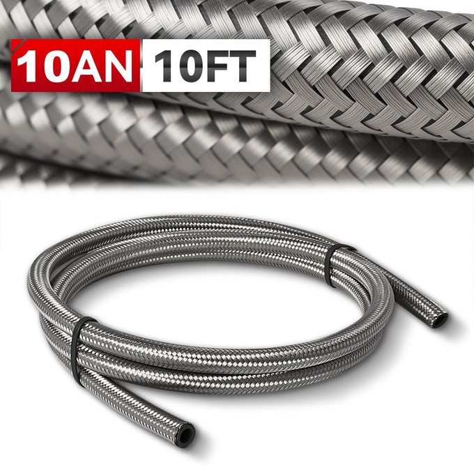 10 Foot Uncut Braided Hose <br> Compatible with Oil, Water, Coolant, Fuel, Gas, Air
