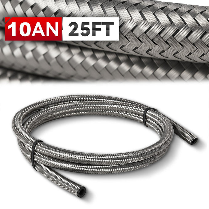 25 Foot Uncut Braided Hose <br> Compatible with Oil, Water, Coolant, Fuel, Gas, Air