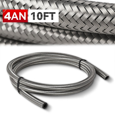 10 Foot Uncut Braided Hose <br> Compatible with Oil, Water, Coolant, Fuel, Gas, Air