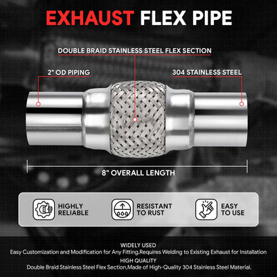 2 in. OD 8 in. L Double Braid Exhaust Flex Pipe <br> 4 in.Flex Section
