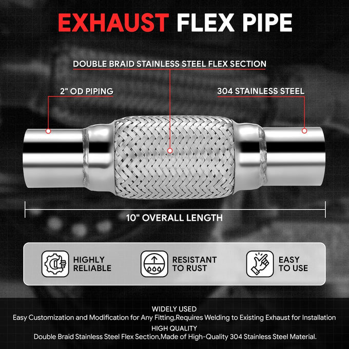 2 in. OD 10 in. L Double Braid Exhaust Flex Pipe <br> 6 in. Flex Section