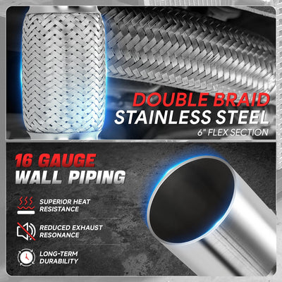 2 in. OD 10 in. L Double Braid Exhaust Flex Pipe <br> 6 in. Flex Section