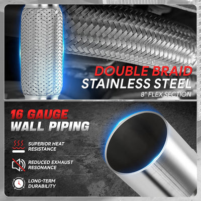 2 in. OD 12 in. L Double Braid Exhaust Flex Pipe <br> 8in. Flex Section