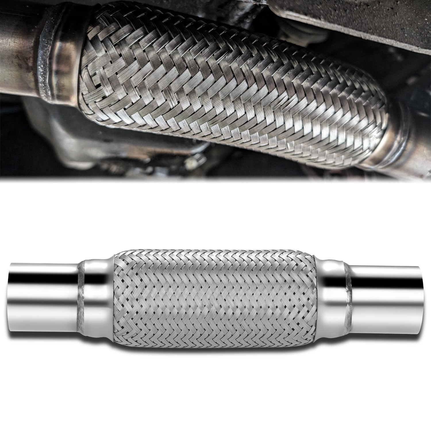 2 in. OD 12 in. L Double Braid Exhaust Flex Pipe <br> 8in. Flex Section