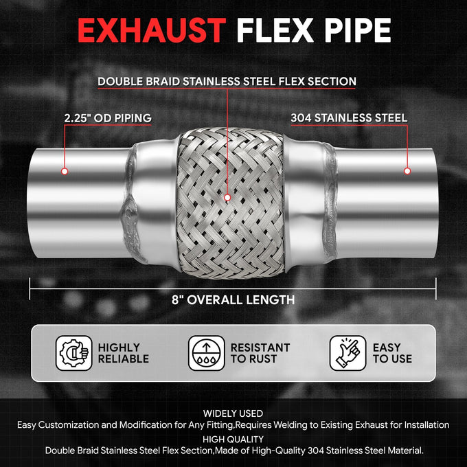 2.25 in. OD 8 in. L Double Braid Exhaust Flex Pipe <br> 4 in.Flex Section