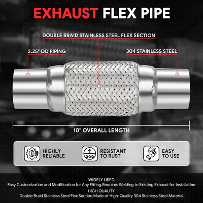 2.25 in. OD 10 in. L Double Braid Exhaust Flex Pipe <br> 6 in. Flex Section