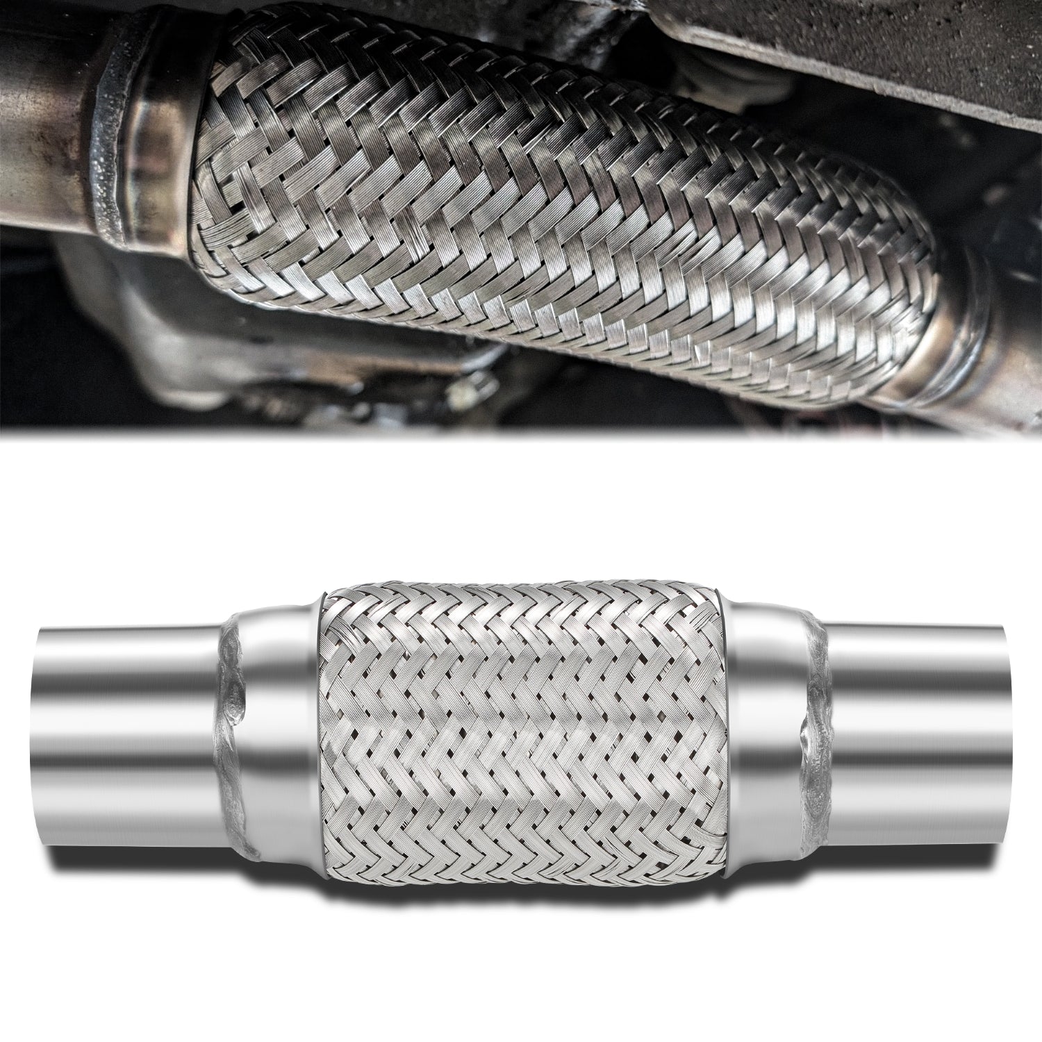 2.25 in. OD 10 in. L Double Braid Exhaust Flex Pipe <br> 6 in. Flex Section