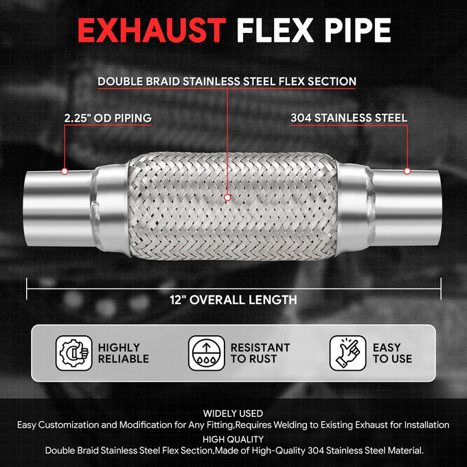 2.25 in. OD 12 in. L Double Braid Exhaust Flex Pipe <br> 8in. Flex Section