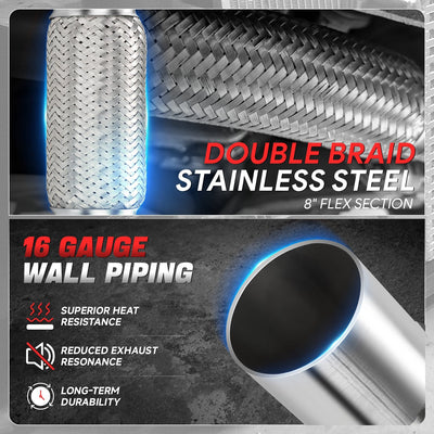 2.25 in. OD 12 in. L Double Braid Exhaust Flex Pipe <br> 8in. Flex Section