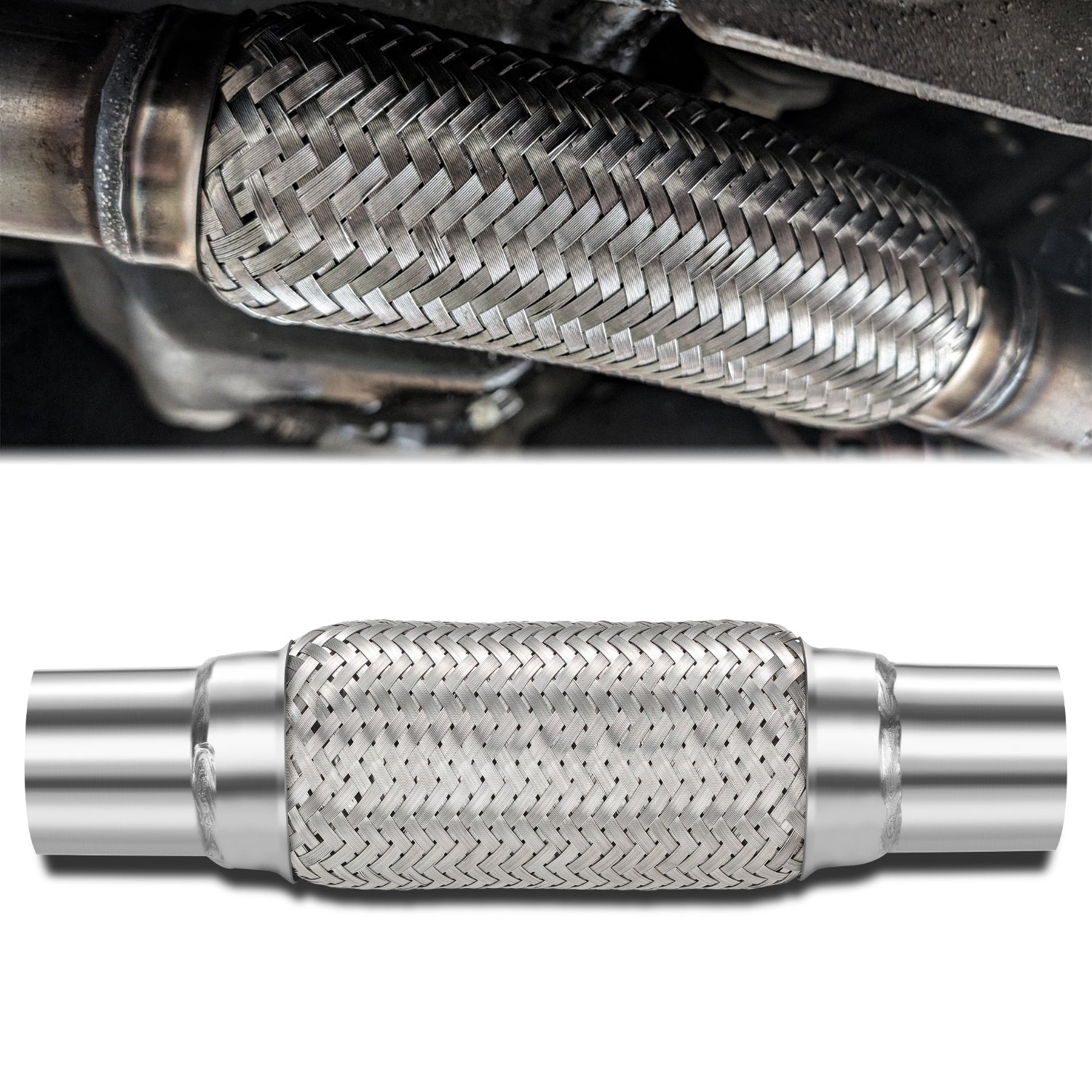 2.25 in. OD 12 in. L Double Braid Exhaust Flex Pipe <br> 8in. Flex Section