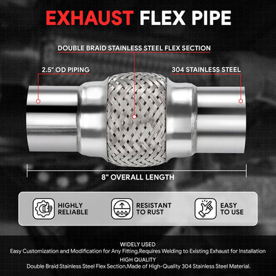 2.5 in. OD 8 in. L Double Braid Exhaust Flex Pipe <br> 4 in.Flex Section