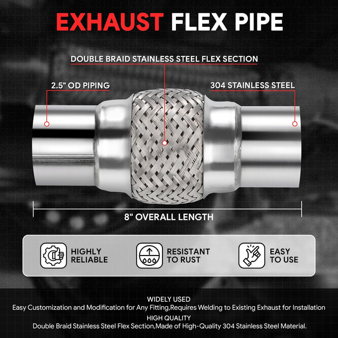 2.5 in. OD 8 in. L Double Braid Exhaust Flex Pipe <br> 4 in.Flex Section
