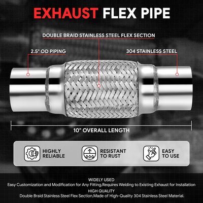 2.5 in. OD 10 in. L Double Braid Exhaust Flex Pipe <br> 6 in. Flex Section