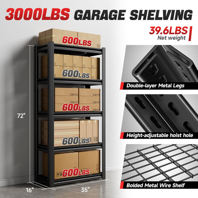 5-Tier Shelves 72in. Adjustable Storage Shelving <br>Universal