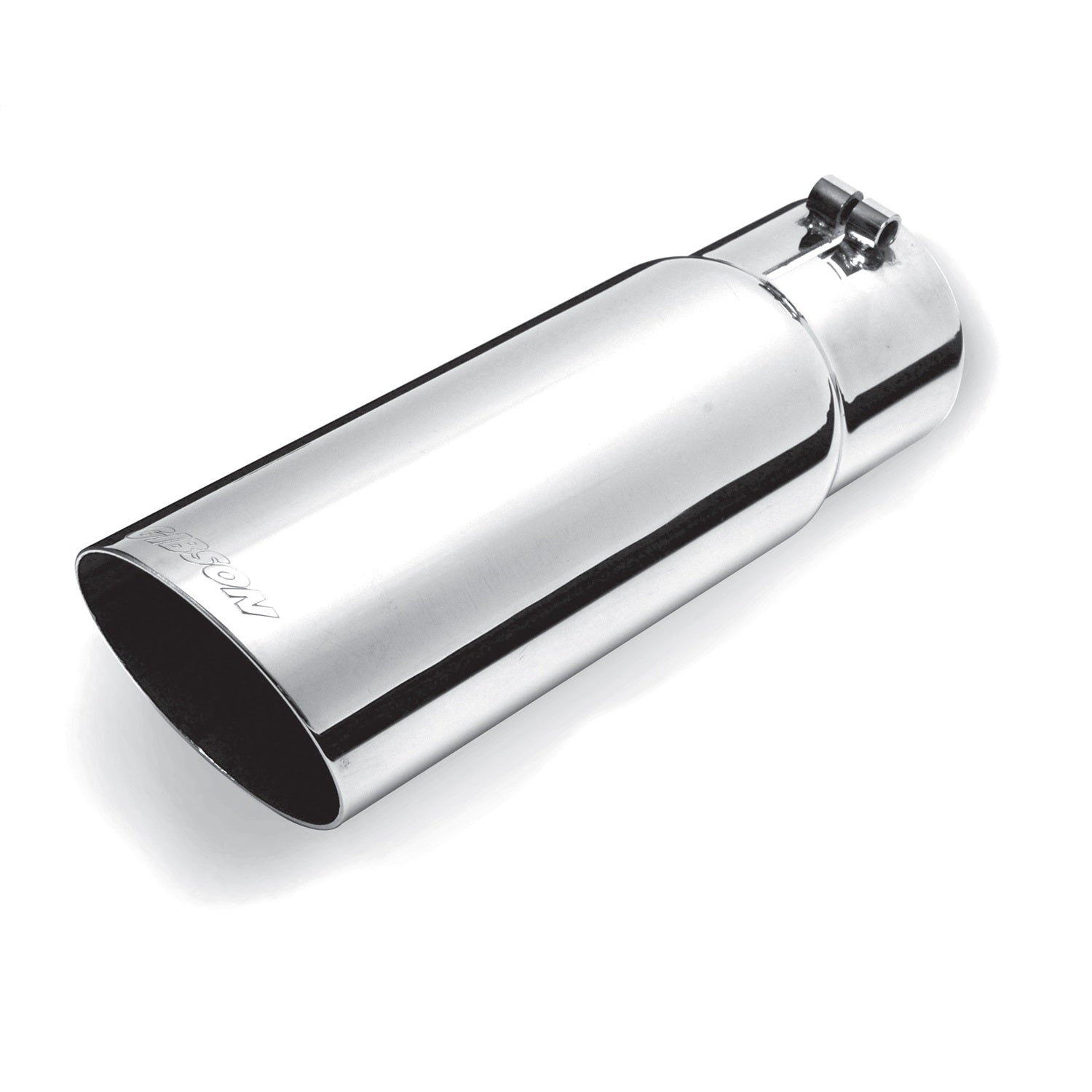 3in Polished Round Single Wall Angle Exhaust Tip <br> Inlet 2.25in; Outlet 3in; L 8in