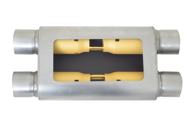 MWA Dual in /Dual Out Oval Muffler, Stainless <br> 4x9x14in Oval Body