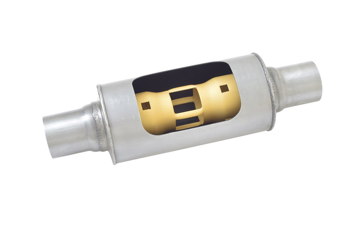 MWA Center/Center Round Muffler, Stainless <br> 5x10in Round Body 3.0in Center
