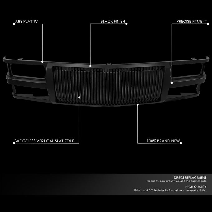 Badgeless Vertical Slat Style Front Grille<br>94-99 Chevy C/K 1500 2500 3500 Blazer, 95-00 Tahoe