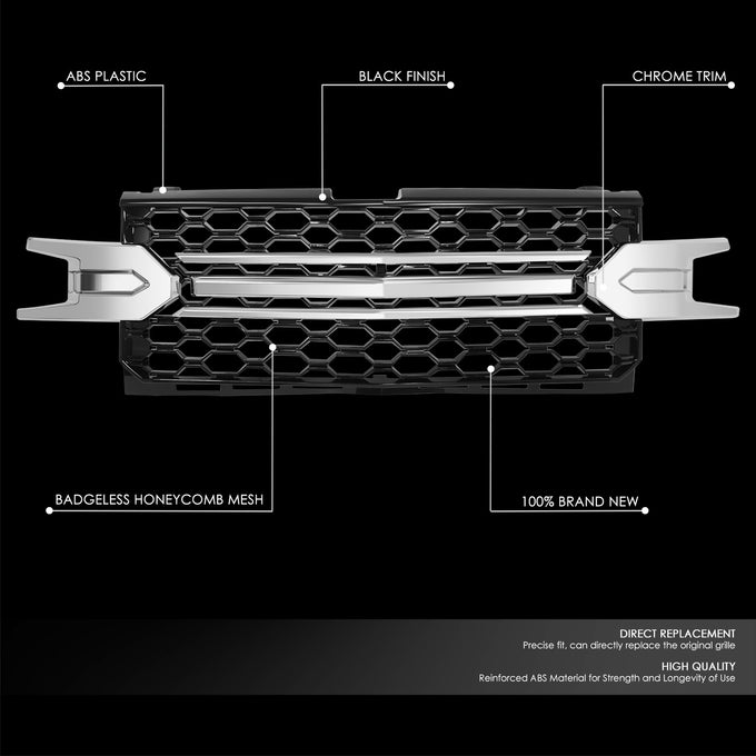 Badgeless Honeycomb Mesh Front Grille<br>19-21 Chevy Silverado 1500, 2022 LTD