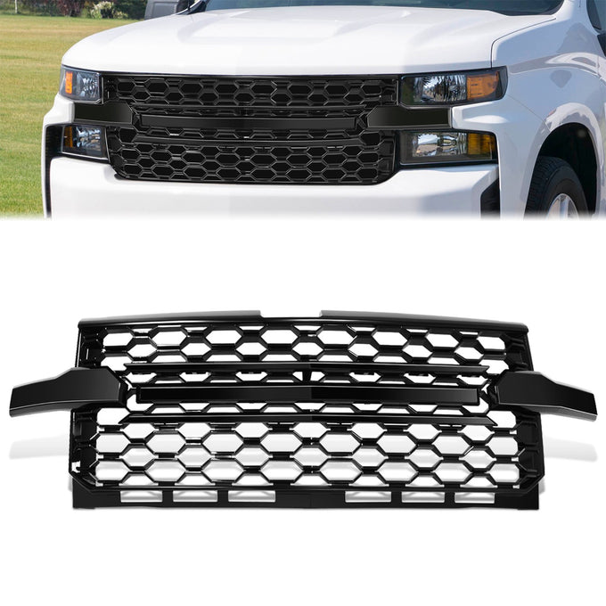 Glossy Black Honeycomb Style Mesh Front Grille<br>19-22 Chevy Silverado 1500, 2022 1500 LTD