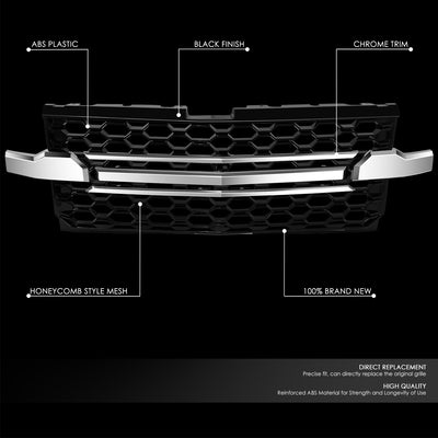 Black/Chrome Honeycomb Style Mesh Front Grille<br>19-22 Chevy Silverado 1500, 2022 1500 LTD