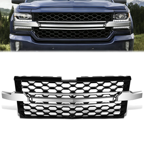 Black/Chrome Honeycomb Style Mesh Front Grille<br>19-22 Chevy Silverado 1500, 2022 1500 LTD