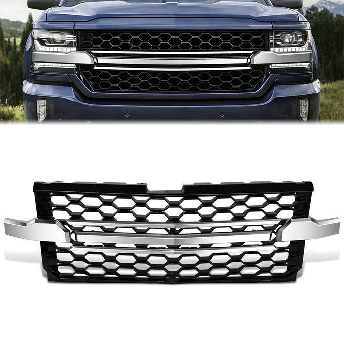 Black/Chrome Honeycomb Style Mesh Front Grille<br>19-22 Chevy Silverado 1500, 2022 1500 LTD